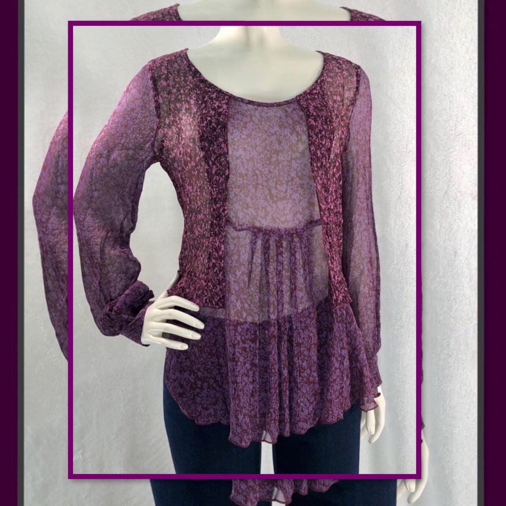 CABI WOMENS TOP PURPLE/PLUM PRINTED SHEER TOP S